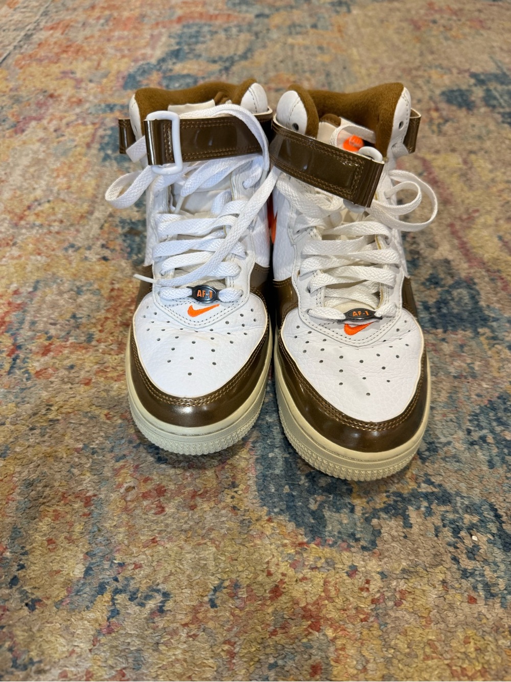 Nike White Gold Sneakers with Orange Accent